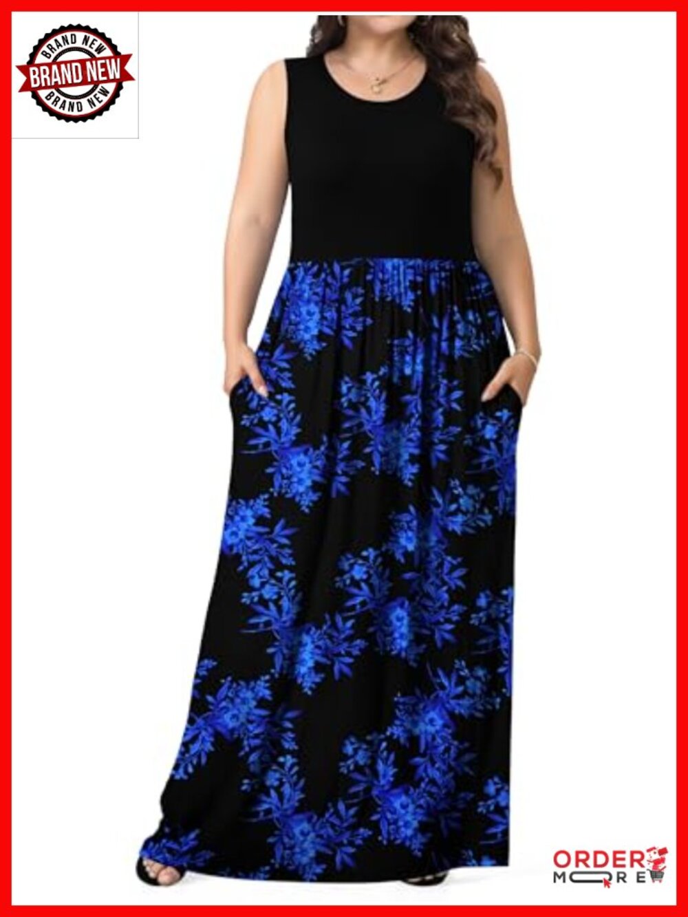 Plus Size Maxi Dress with Pockets Sleeveless Long Dress